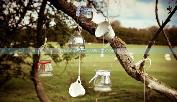 Festival wedding ideas teacups and jars in tree
